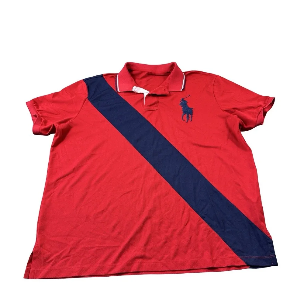 Polo Ralph Lauren Red Blue Big Pony Performance Mens Polo Shirt Size XL